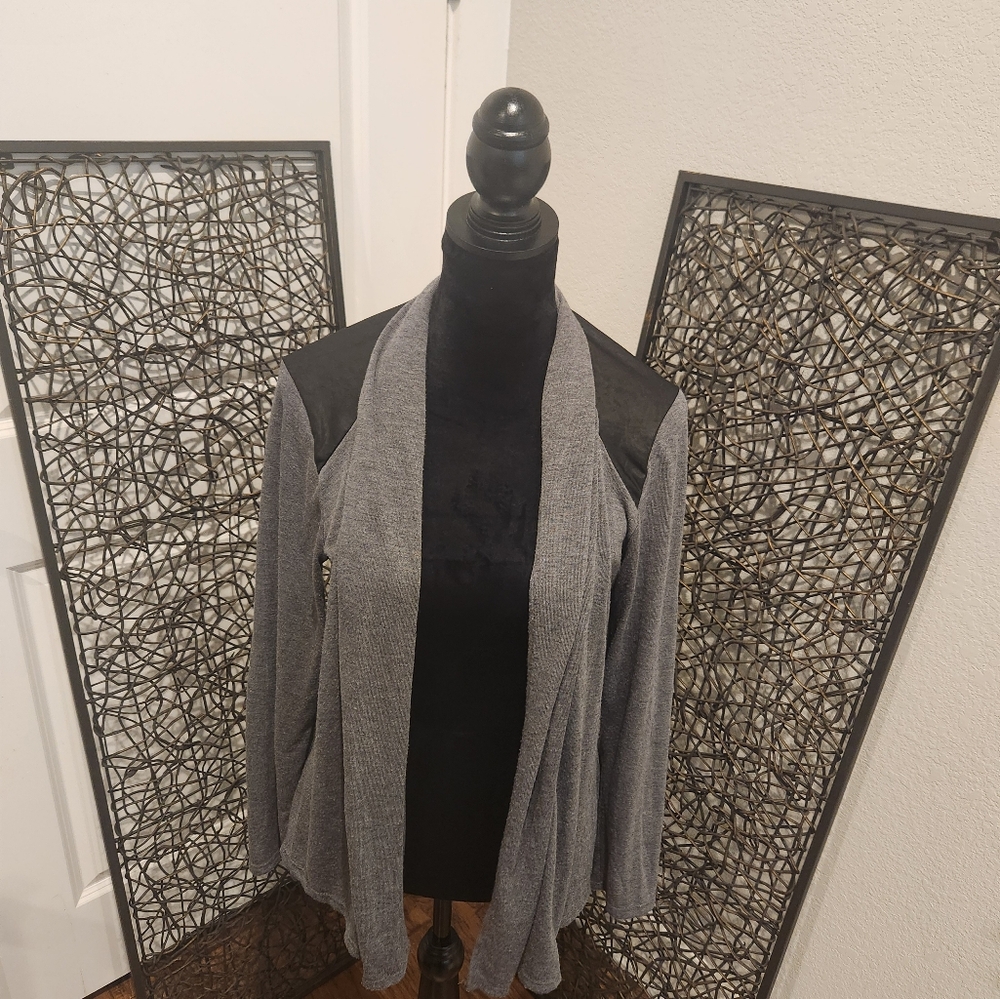 Faux Leather Shoulder Cardigan